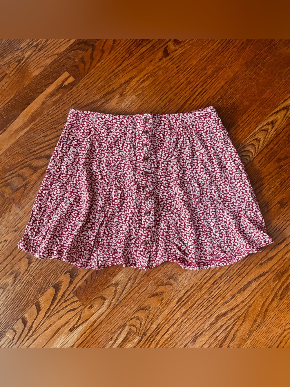 American Eagle Outfitters Red Floral Button-Front Skirt